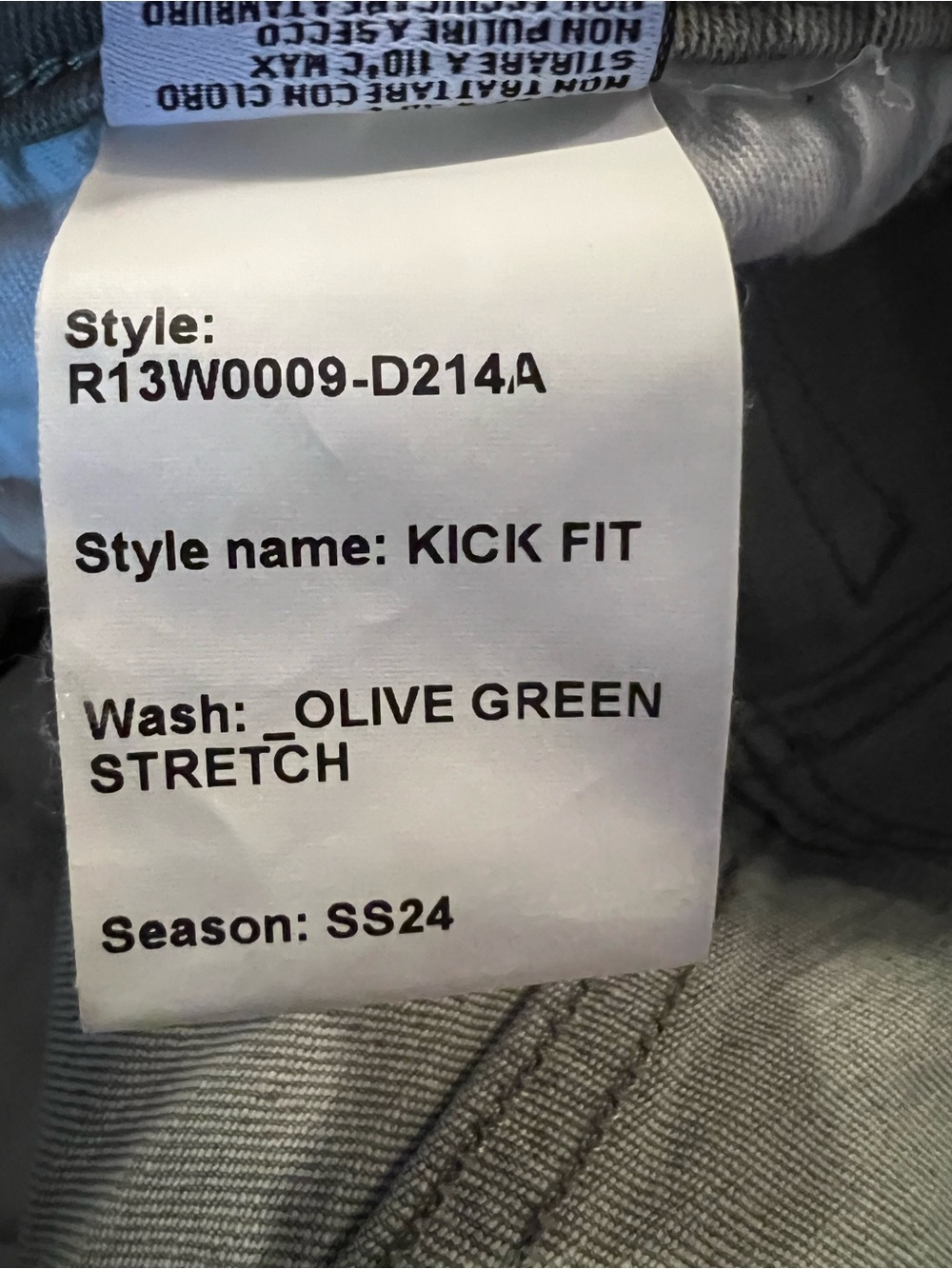 R13 kick fit olive green stretch 26 made in Italy - Picture 8 of 12